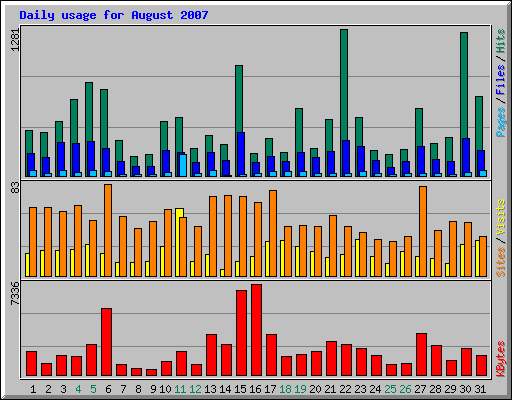 Daily usage for August 2007