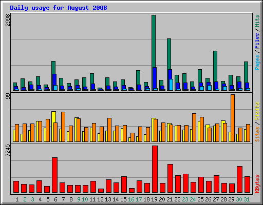 Daily usage for August 2008