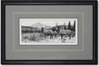 Framed in a classic black frame with a double mat and v-groove.